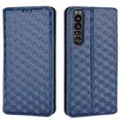 For Sony Xperia 1 III Cubic Grid Texture Flip Leather Phone Case(Blue) - 2