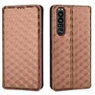 For Sony Xperia 1 III Cubic Grid Texture Flip Leather Phone Case(Brown) - 2