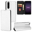For Sony Xperia 1 IV Cubic Grid Texture Flip Leather Phone Case(Silver) - 1