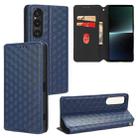 For Sony Xperia 1 V Cubic Grid Texture Flip Leather Phone Case(Blue) - 1