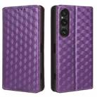 For Sony Xperia 1 V Cubic Grid Texture Flip Leather Phone Case(Purple) - 2