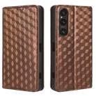 For Sony Xperia 1 V Cubic Grid Texture Flip Leather Phone Case(Brown) - 2