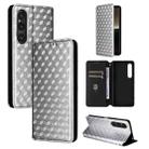 For Sony Xperia 1 VI Cubic Grid Texture Flip Leather Phone Case(Silver) - 1