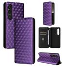 For Sony Xperia 1 VI Cubic Grid Texture Flip Leather Phone Case(Purple) - 1