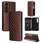 For Sony Xperia 1 VI Cubic Grid Texture Flip Leather Phone Case(Brown) - 1