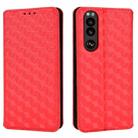For Sony Xperia 5 III Cubic Grid Texture Flip Leather Phone Case(Red) - 2