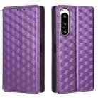 For Sony Xperia 5 IV Cubic Grid Texture Flip Leather Phone Case(Purple) - 2