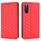 For Sony Xperia 10 III Cubic Grid Texture Flip Leather Phone Case(Red) - 2