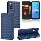 For Sony Xperia 10 III Cubic Grid Texture Flip Leather Phone Case(Blue) - 1