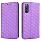 For Sony Xperia 10 III Cubic Grid Texture Flip Leather Phone Case(Purple) - 2