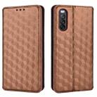 For Sony Xperia 10 III Cubic Grid Texture Flip Leather Phone Case(Brown) - 2