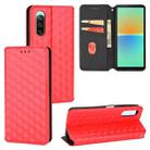 For Sony Xperia 10 IV Cubic Grid Texture Flip Leather Phone Case(Red) - 1