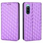 For Sony Xperia 10 IV Cubic Grid Texture Flip Leather Phone Case(Purple) - 2