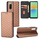 For Sony Xperia 10 IV Cubic Grid Texture Flip Leather Phone Case(Brown) - 1