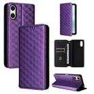 For Sony Xperia 10 VI Cubic Grid Texture Flip Leather Phone Case(Purple) - 1