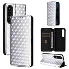 For Sony Xperia 1 VII Cubic Grid Texture Flip Leather Phone Case(Silver) - 1
