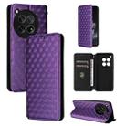 For OnePlus 12 Cubic Grid Texture Flip Leather Phone Case(Purple) - 1