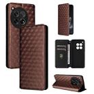 For OnePlus 12R / Ace 3 Cubic Grid Texture Flip Leather Phone Case(Brown) - 1