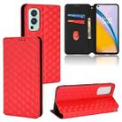For OnePlus Nord 2 5G Cubic Grid Texture Flip Leather Phone Case(Red) - 1