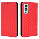 For OnePlus Nord 2 5G Cubic Grid Texture Flip Leather Phone Case(Red) - 2