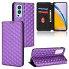 For OnePlus Nord 2 5G Cubic Grid Texture Flip Leather Phone Case(Purple) - 1