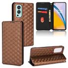 For OnePlus Nord 2 5G Cubic Grid Texture Flip Leather Phone Case(Brown) - 1