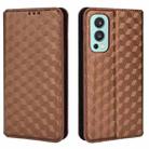 For OnePlus Nord 2 5G Cubic Grid Texture Flip Leather Phone Case(Brown) - 2