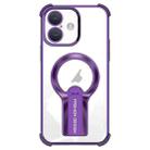 For iPhone 16 Shockproof Electroplating MagSafe Holder Phone Case(Purple) - 1