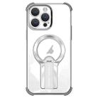 For iPhone 15 Pro Max Shockproof Electroplating MagSafe Holder Phone Case(Silver) - 1