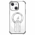 For iPhone 14 Plus Shockproof Electroplating MagSafe Holder Phone Case(Silver) - 1