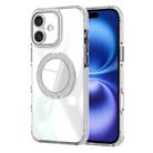 For iPhone 16 Transparent Glitter Mirror Rotating Holder Phone Case(Silver) - 1