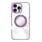 For iPhone 16 Transparent Glitter Mirror Rotating Holder Phone Case(Purple) - 2
