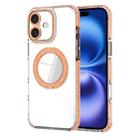 For iPhone 16 Transparent Glitter Mirror Rotating Holder Phone Case(Orange) - 1