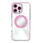 For iPhone 15 Pro Max Transparent Glitter Mirror Rotating Holder Phone Case(Pink) - 2