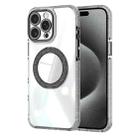 For iPhone 15 Pro Transparent Glitter Mirror Rotating Holder Phone Case(Black) - 1