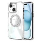 For iPhone 15 Transparent Glitter Mirror Rotating Holder Phone Case(Silver) - 1