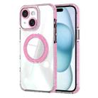 For iPhone 15 Transparent Glitter Mirror Rotating Holder Phone Case(Pink) - 1