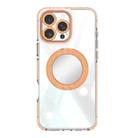 For iPhone 14 Pro Transparent Glitter Mirror Rotating Holder Phone Case(Orange) - 2
