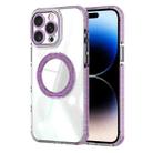 For iPhone 14 Pro Max Transparent Glitter Mirror Rotating Holder Phone Case(Purple) - 1