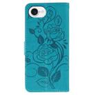 For iPhone 16e Rose Butterfly Embossed Leather Phone Case(Blue) - 3