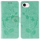 For iPhone 16e Rose Butterfly Embossed Leather Phone Case(Green) - 1