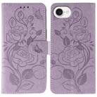 For iPhone 16e Rose Butterfly Embossed Leather Phone Case(Purple) - 1