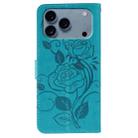 For iPhone 17 Pro Rose Butterfly Embossed Leather Phone Case(Blue) - 3