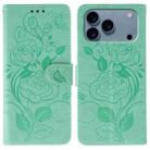 For iPhone 17 Pro Rose Butterfly Embossed Leather Phone Case(Green) - 1