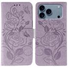 For iPhone 17 Pro Rose Butterfly Embossed Leather Phone Case(Purple) - 1