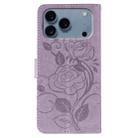 For iPhone 17 Pro Rose Butterfly Embossed Leather Phone Case(Purple) - 3