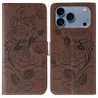 For iPhone 17 Pro Rose Butterfly Embossed Leather Phone Case(Brown) - 1