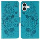 For iPhone 17 Rose Butterfly Embossed Leather Phone Case(Blue) - 1