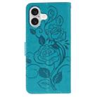 For iPhone 17 Rose Butterfly Embossed Leather Phone Case(Blue) - 3