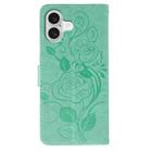 For iPhone 17 Rose Butterfly Embossed Leather Phone Case(Green) - 3